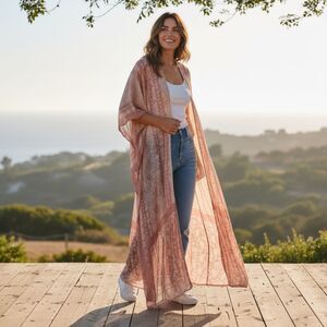 NWT Boutique Long Paisley Kimono Duster Size:Os